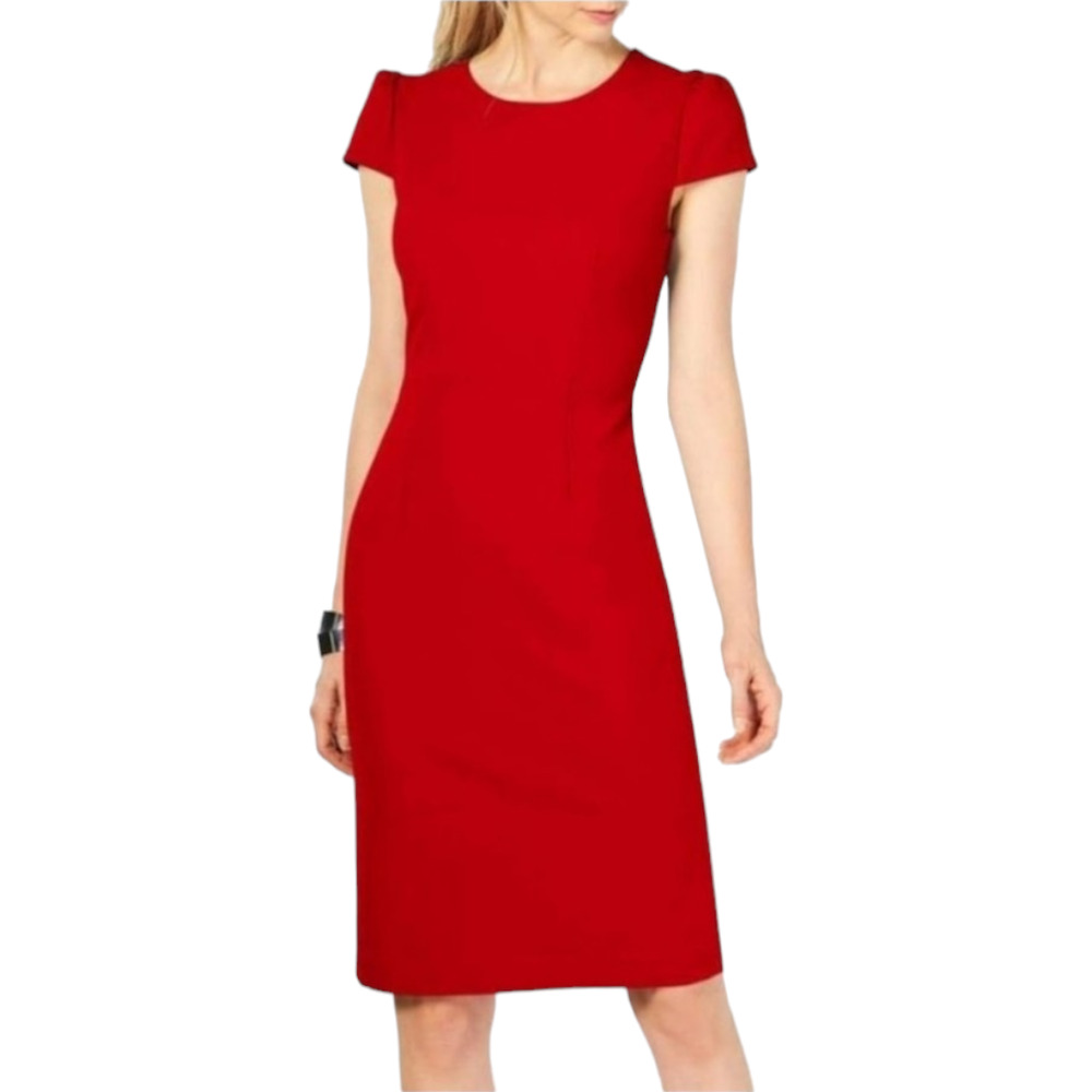 Betsey Johnson Scuba Crepe Cap Sleeve Red Sheath Knee Length Career Dress Size 8